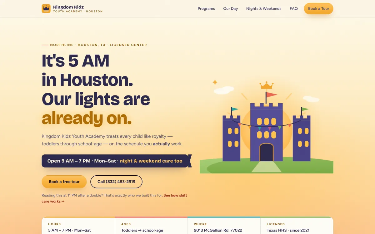 Homepage concept for Kingdom Kidz Youth Academy daycare