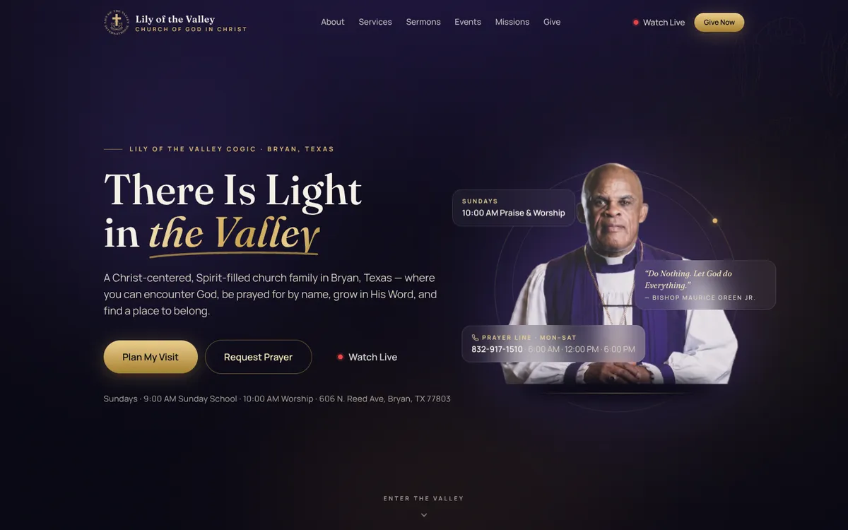 Homepage of the Lily of the Valley COGIC website